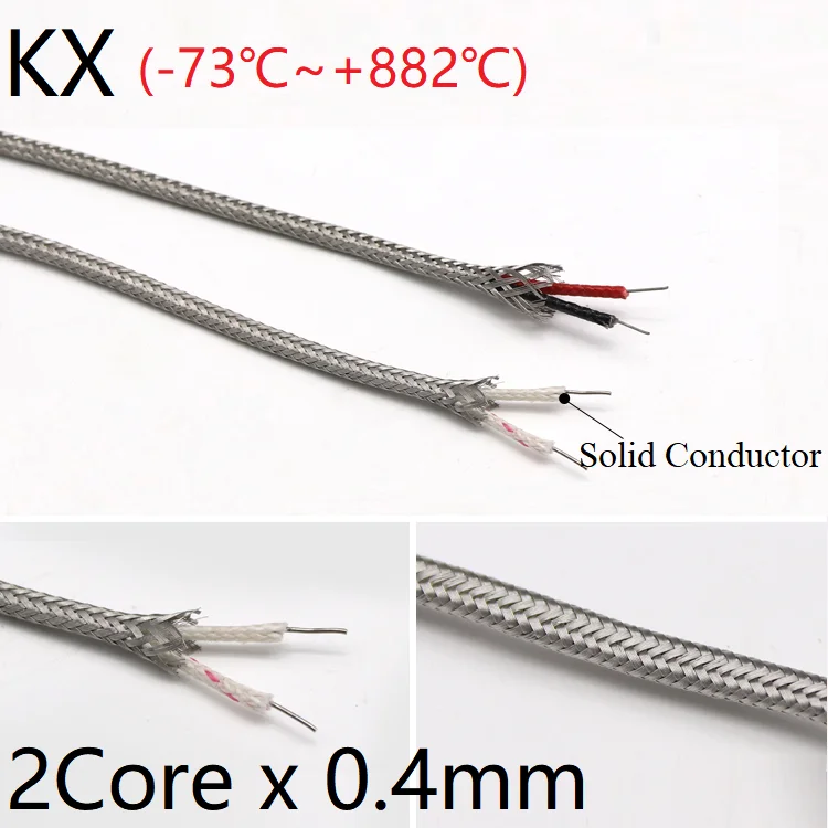 

KX Type 2Core x 0.4mm Thermocouple Wire Stainless Steel Shield Fiber Braid Insulated High Temperature Sensor Compensation Cable
