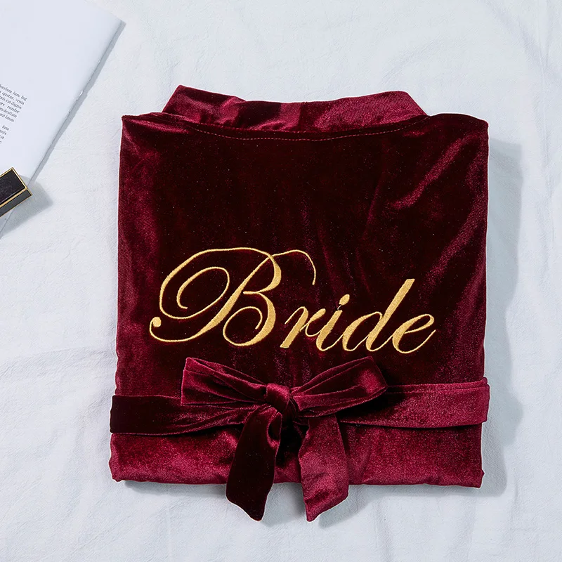 Бархатный халат для невесты подружки винного цвета короткая повседневная одежда