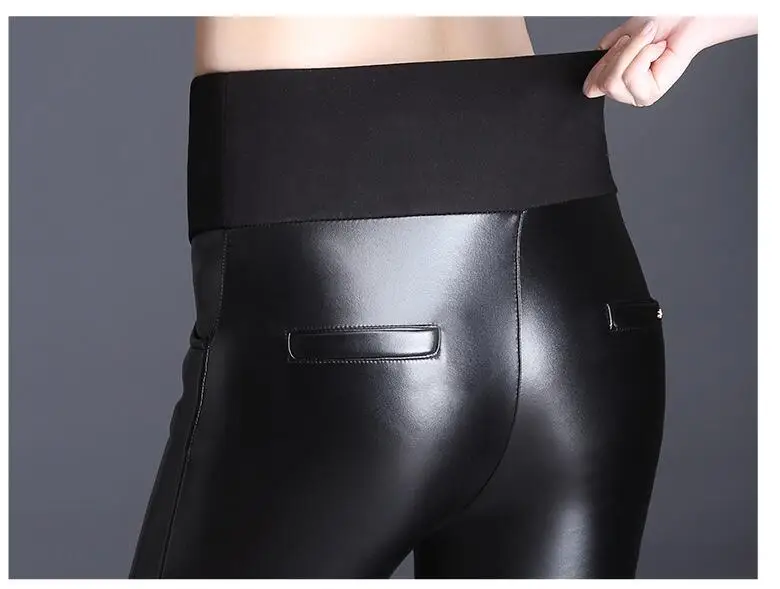 4XL 5XL 6XL теплые флисовые леггинсы женские штаны из искусственной кожи Леггинсы с высокой эластичной талией кожаные леггинсы обтягивающие брюки LT390S30