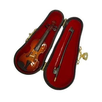 

14cm Wooden Violin Musical Instrument with Box and Stand Home Desk Decor
