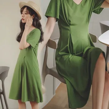 

Afei Tony Maternity Dress Pregnant V-Neck Summer Dress Maternity Sexy Solid Short Sleeve dress Pregnancy Dress 2020
