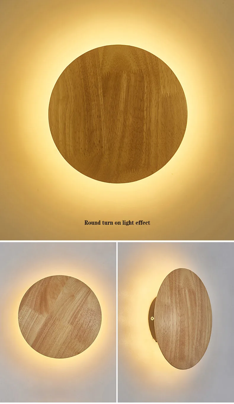 Nordic Interior Wooden Wall Lamp Eclipse Wandlamp Bedroom Bedside Hotel Rooms Aisle Design Round Korean Round Led Wall Lights