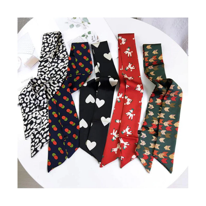 

Women Summer Vintage Square Silk Feel Scarf Different Styles Skinny Elegant Head Neck Hair Tie Band Christmas Gift 2S007