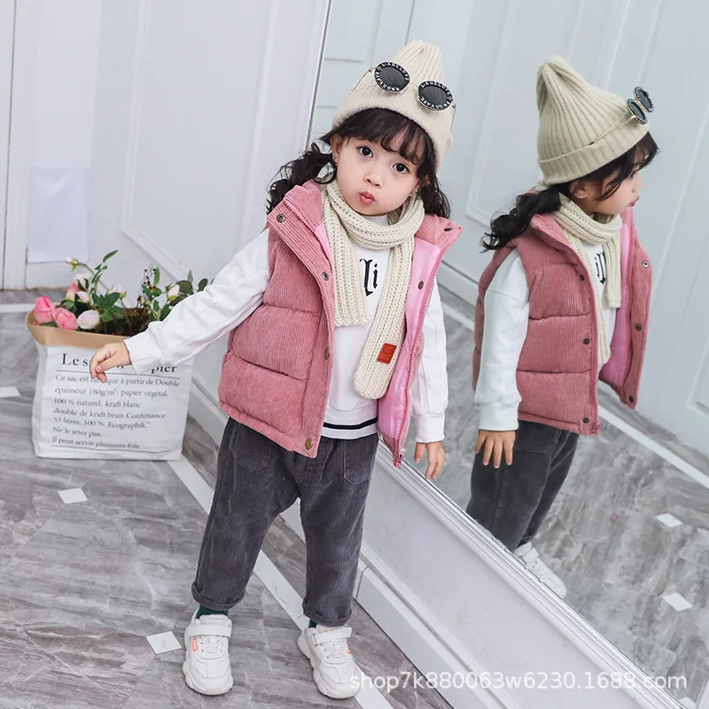 Новинка года, одежда для маленьких мальчиков и девочек осенне-зимняя модная теплая хлопковая жилетка в Корейском стиле для детей возрастом от 2 до 12 лет - Цвет: pink