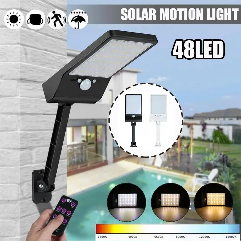 

48 LED Solar Dimmable Wall Street Light With Remote Contol PIR Motion Sensor Outdoor Garden Lamp 7 Color Temperature Adjustable
