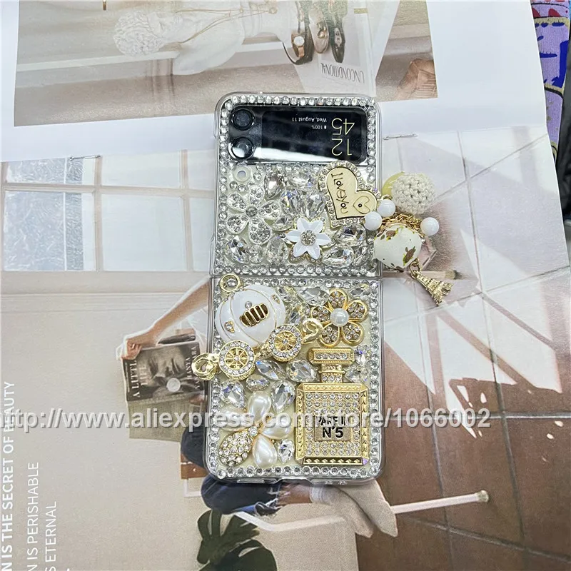 Luxury Clear Pumpkin Carriage Crystal Bling Cases for Samsung Galaxy Z Flip 3 4 2 1 Flip3 Z Flip4 5G 4G Chain Diamond Cases samsung galaxy z flip 3 5g case