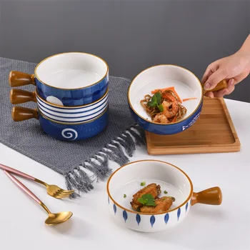 

Japanese ceramic ramen bowl With handle fruit salad dessert snack bowls korean kitchen Tableware mixing cereal rice bowl sets