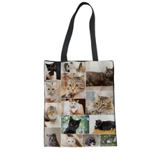 Каваи кошка печать холст ручная сумка многоразовая хозяйственная сумка пляжная сумка для женщин рюкзак милые кошки Shouder сумка для хранения ручка кошелек