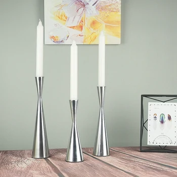 

New Set of 3 Silver Brushed Metal Taper Candle Holders Candlestick Holders Vintage Modern Decorative Centerpiece Candlestick Hol