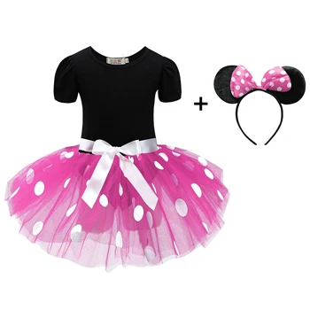 Платье для маленьких девочек с изображением Микки и Минни Маус; платье принцессы для костюмированной вечеринки для девочек с Заколкой; детская одежда; летняя одежда для детей - Цвет: DS014-Rose