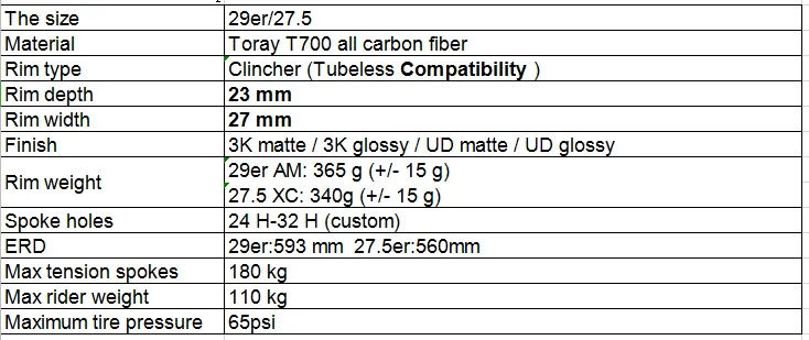29er 27.5er 27mm wide 23mm deep