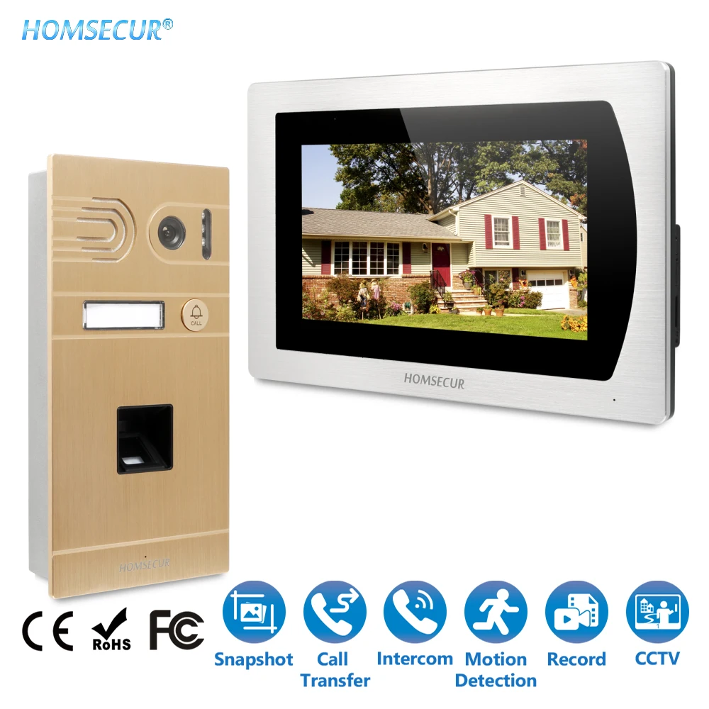 HOMSECUR 7\ Wired Hands-free Video&Audio Door Home Intercom with Waterproof Fingerprint Camera 110 Degree BC061-G+BM717-S HOMSECUR 7\ Wired Hands-free Video&Audio Door Home Intercom with Waterproof Fingerprint Camera 110 Degree BC061-G+BM717-S