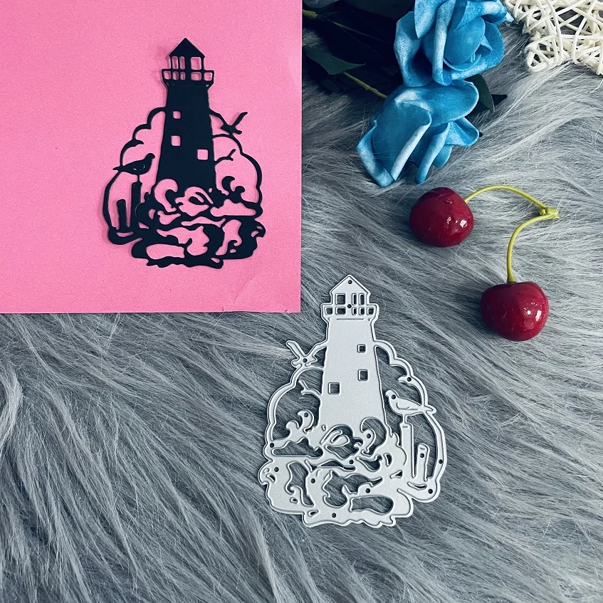 Sea Light Tower Building Faro Con Uccello Metallo Taglio Muore Scrapbooking Paper Craft Album Fatto A Mano Card Punch Art Muore