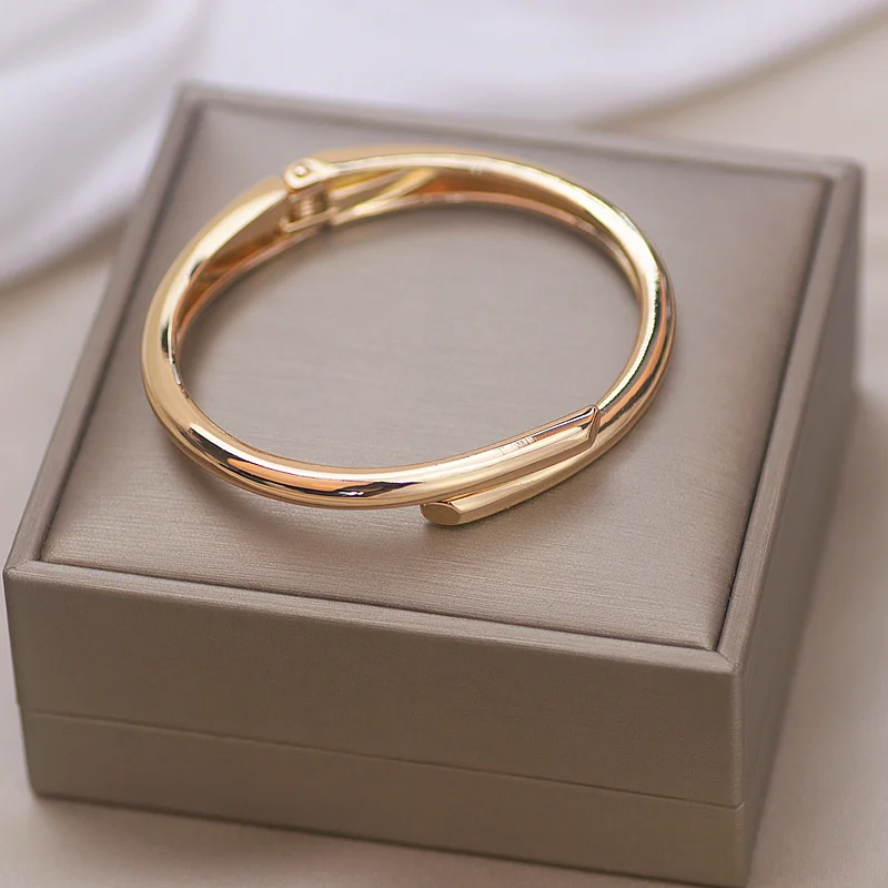Bangle Bracelet Trendy Simple Jewelry Geometry Round Metal Open Bangles Bracelets Punk Gold Color for Women Girls Gift