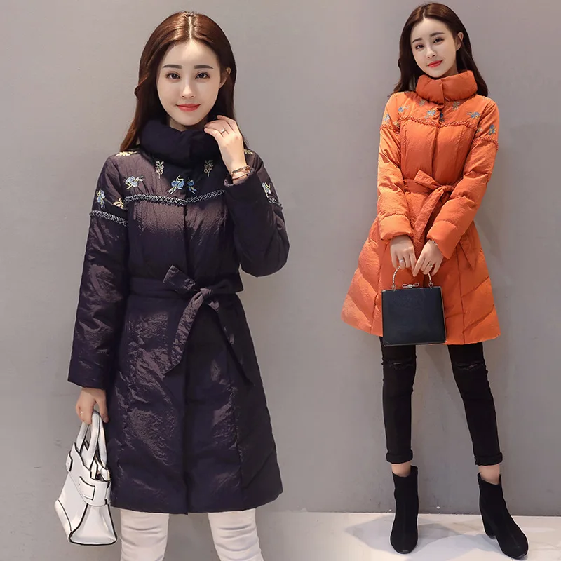 

Cotton-padded Clothes/Cotton Coat Stand Collar Solid Color Embroidered Commuting Zipper Dacron plus Modified Beads 2018 Winter L