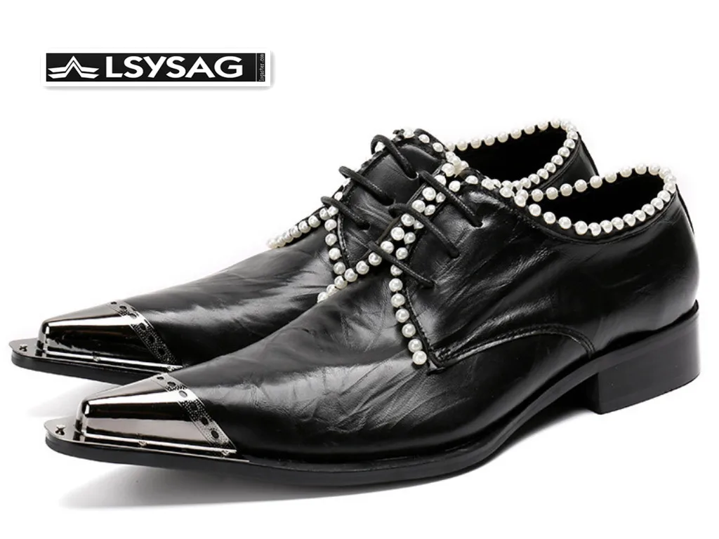 

Vintage Pearls Men Oxford Shoes Designer Genuine Leather Wedding Prom Formal Dress Shoes Business Derby Shoes