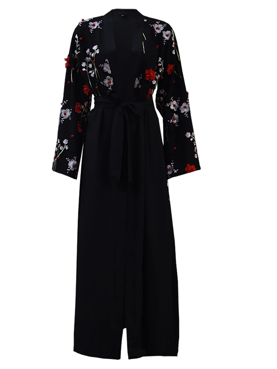 1632#Middle East Fashion Floral Abaya - CHAOMENG MUSLIM SHOP