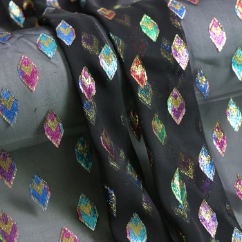 

100cm*114cm Glitter Brocade Silk Gauze Fabric Black Natural Silk Chiffon Georgette