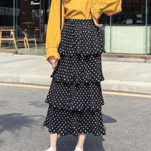 Модная осенняя и зимняя новая модная длинная эластичная высокая талия универсальная элегантная юбка с оборками Женская PB713