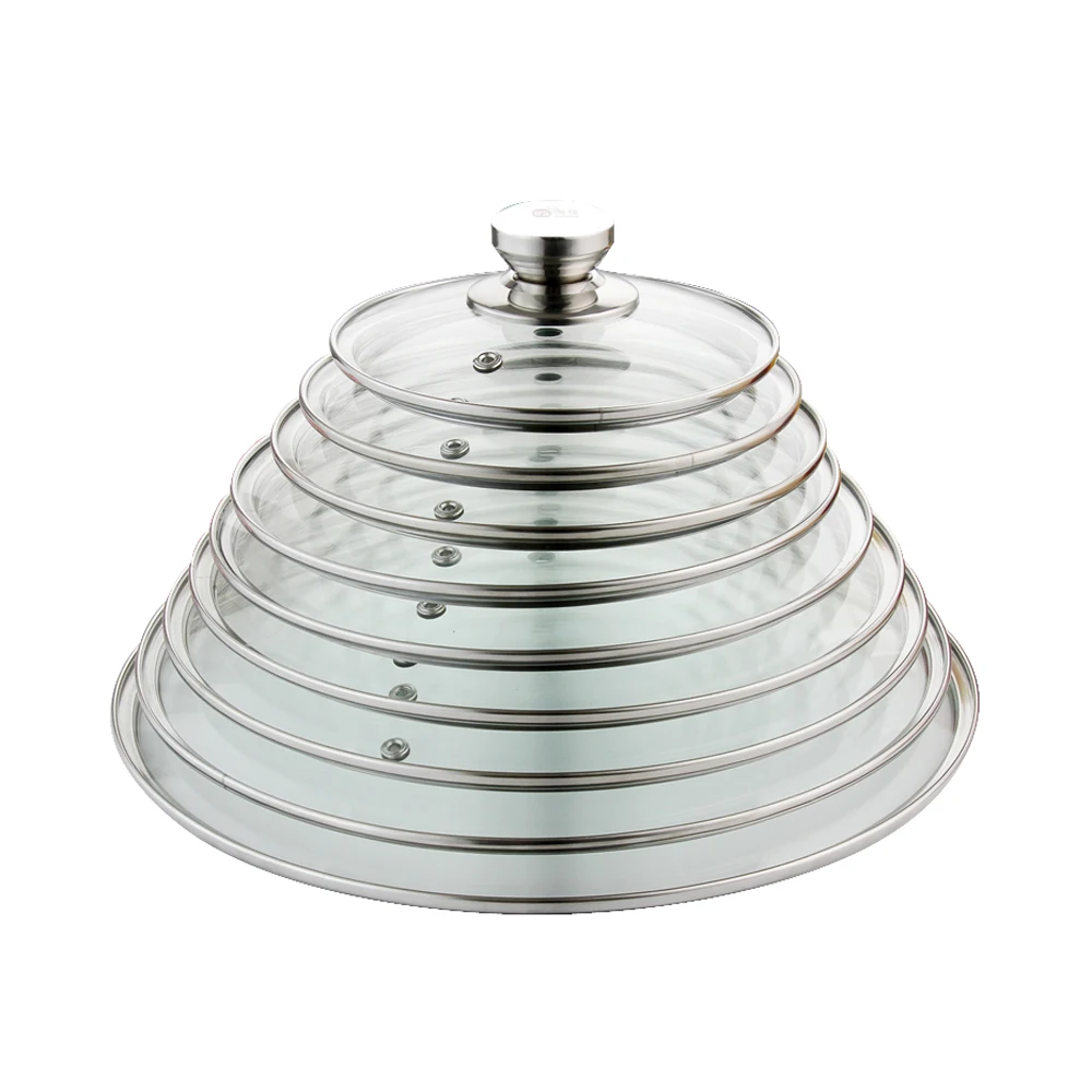 

Glass Lid Tempered Wok Lid Pyrex Glass Round Chef Pan Lid Knob Premium Qualtiy Pan Covers stainless steel Cookware Reinforced