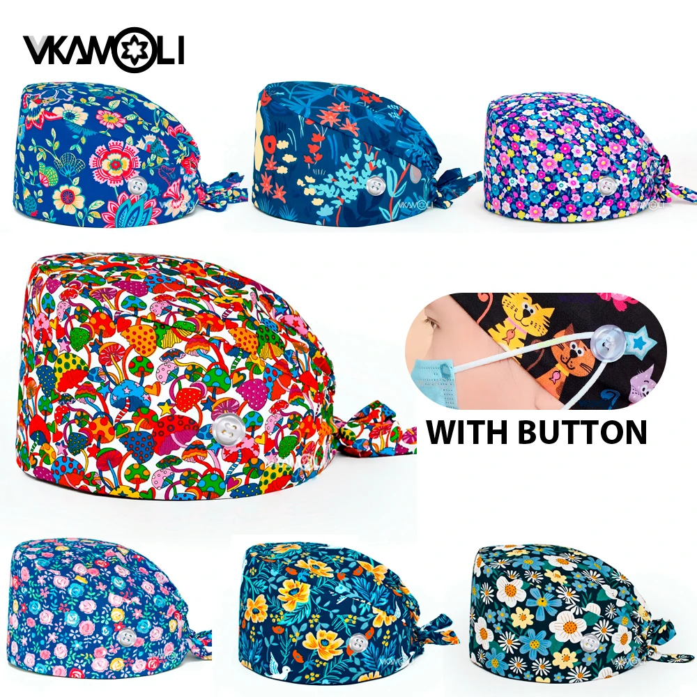 

Flower print surgical nursing cap for nurses scrub cap pharmacy nurse medical work hat Dentistry scrub hat surgeon cap