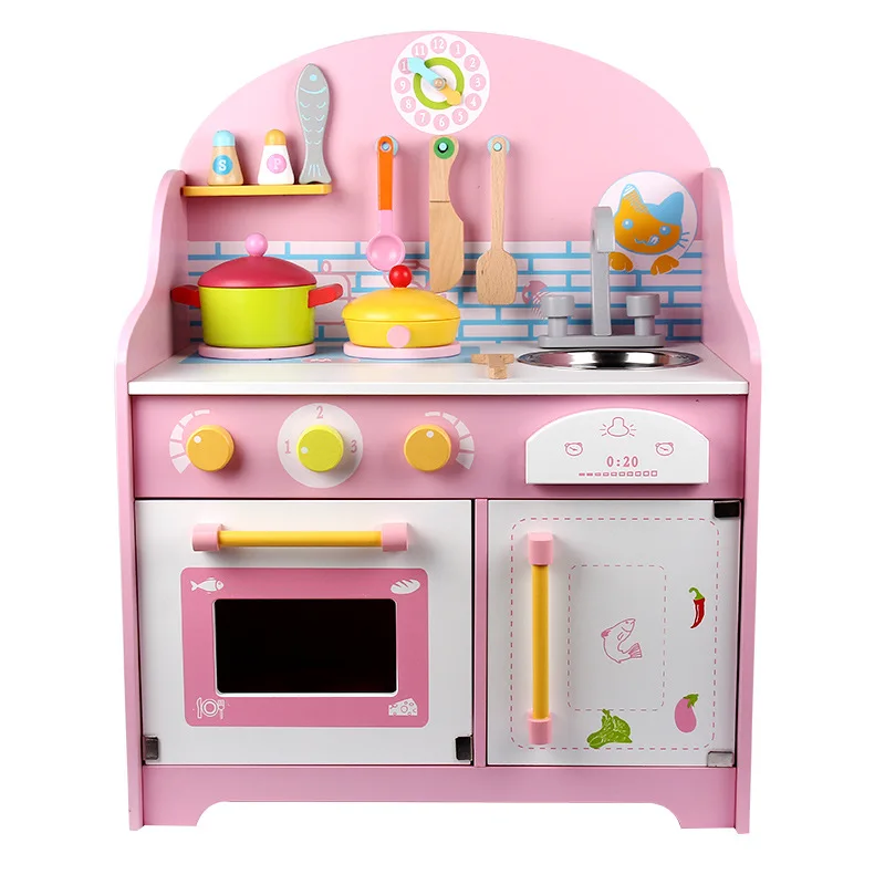 

Japanese Pink Kitchen Wooden Kitchen Toys COOK FUN game imitate chef light Kitchen Sets Kindergarten Role Playing Baby