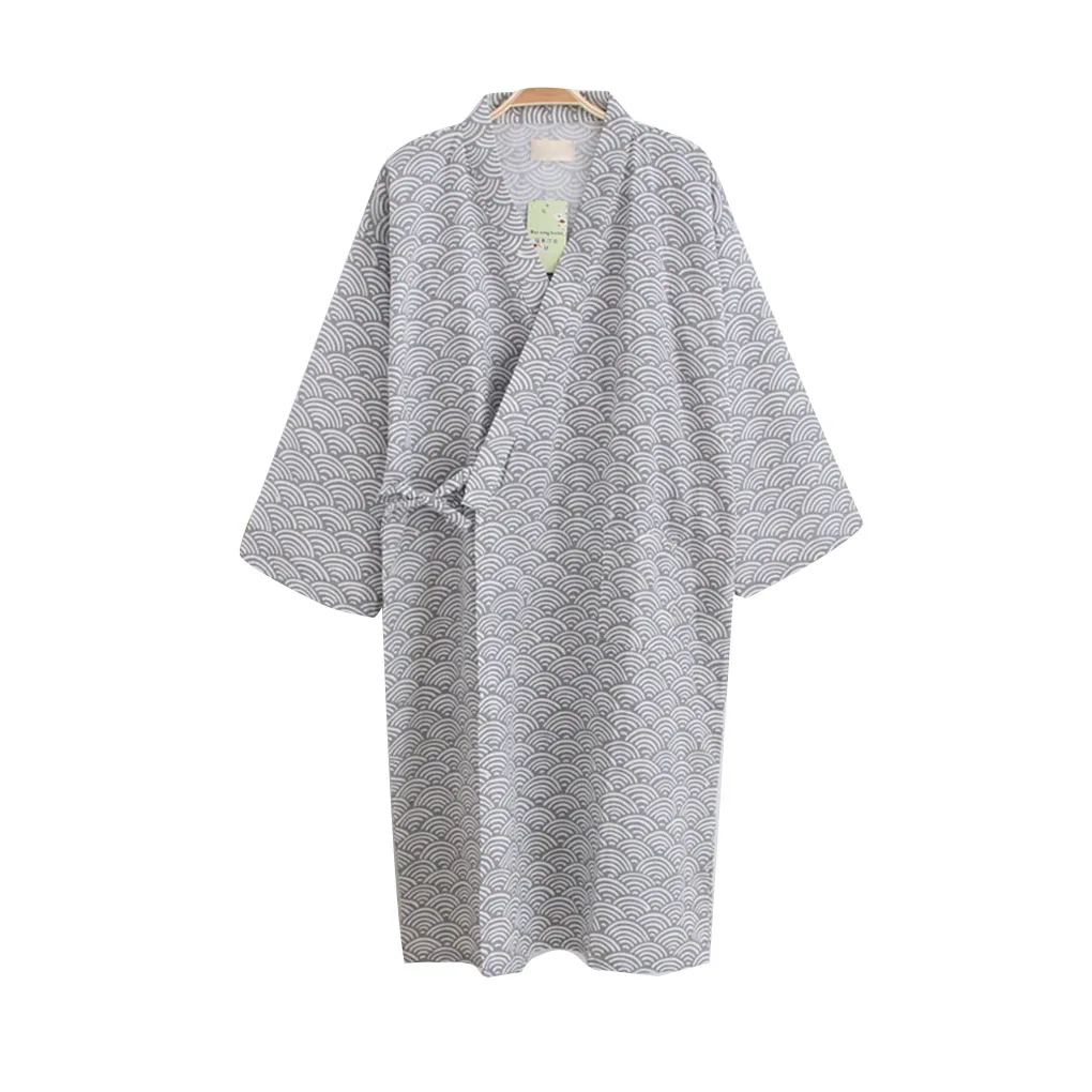 Хлопковое кимоно купальные халаты с v-образным вырезом с длинными рукавами японская Весенняя осенняя одежда для сна