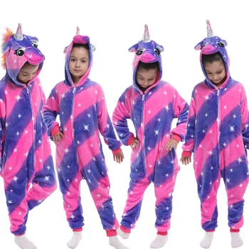 

New Winter Children Sleepwear Pajamas Dark Purple Childrenunisex Animal Flannel Polyester Pijama Full Hooded Stripe Regular
