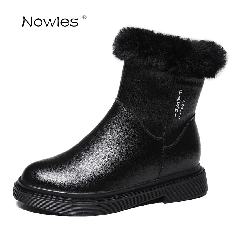 

Winter Snow Boots Warm Black Wool Fur Genuine Leather Motorcycle boots Women Shoes Fashion Boots Ladies Shoes Women's Boots