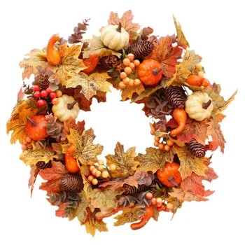 

Autumn Theme Door Wreath Artificial Pumpkin Berries Pine Cone Maple Garland Cloth Rattan Material Home Decoration Supplies#Y20