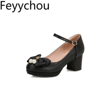 

Women Pumps High Heel Round Toe Buckle Ankle Strap Child Youth Butterfly-knot Platform Autumn 2020 Sexy New Fashion Sweet Black