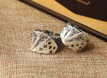 

Adjustable Playing Card Ring stainless steel Gambler Jewelry Free Size gift idea