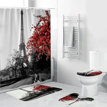 

4PCS/Set Tower Shower Curtain Bath Curtain Waterproof Polyester GXMA