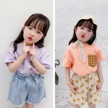 

2020 New wholesale Baby Girls Patchwork T-Shirt Summer Kids Girls Top Tees Girl Clothes 1-6 Years