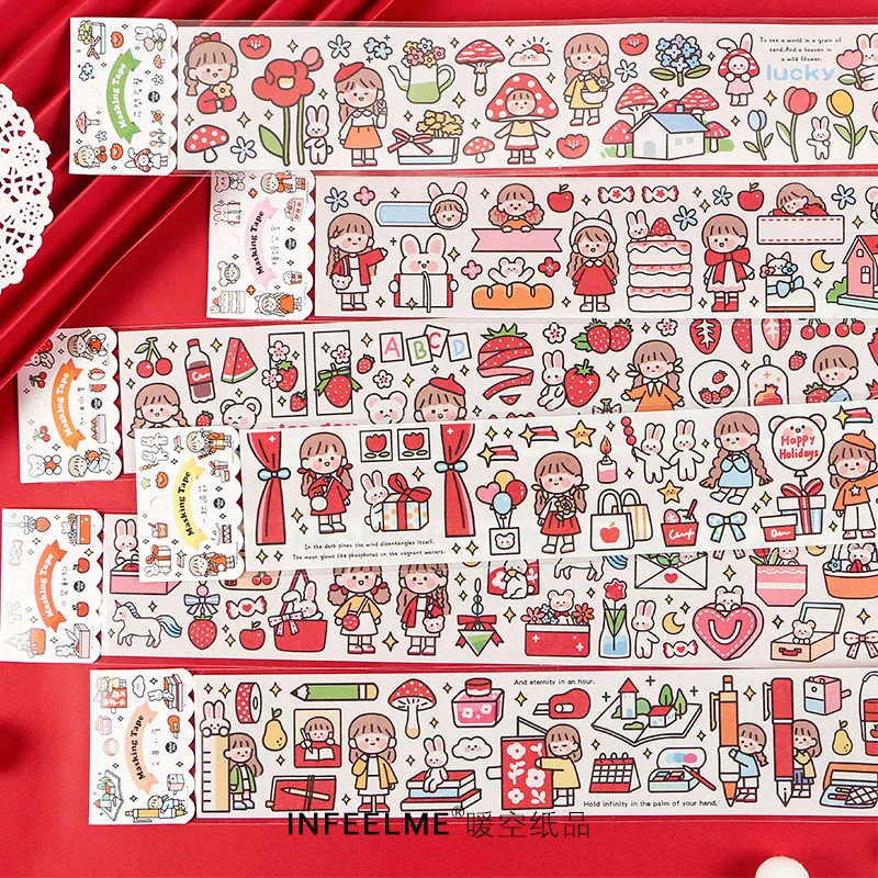 

Girlhood Series Cartoon Character Color Washi Masking Tape Release Paper Stickers Scrapbooking Stationery Decorative Girl Tape