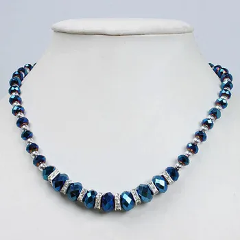 Fashion Women Dark Blue Crystal Glass Faceted Beads Magnetic Clasp Necklace Jewelery Gift  45CM one piece 201
