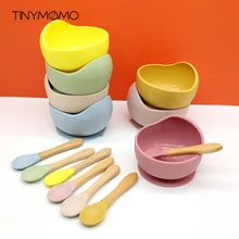 Cuenco de alimentación de silicona para bebé, vajilla redonda impermeable antideslizante, cuencos con cuchara, platos de silicona de grado alimenticio, 1 Juego