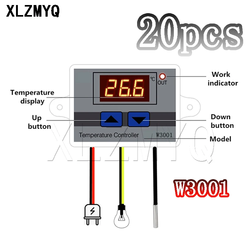 20 штук/10A 12V 24V 220V W3001 цифровой Управление Температура микрокомпьютерный термостат