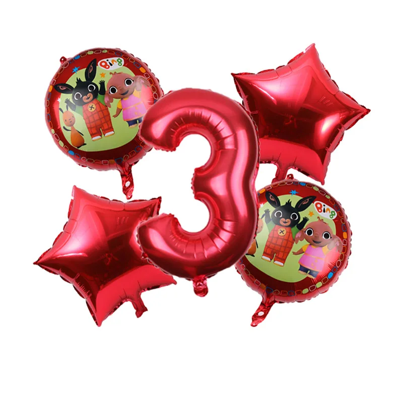 6 шт. Bing Bunny воздушные шары из фольги с мультяшным кроликом шары с цифрами 32 дюйма для детей 1, 2, 3, 4, 5 дней рождения, товары для декора, игрушки 86*60 см