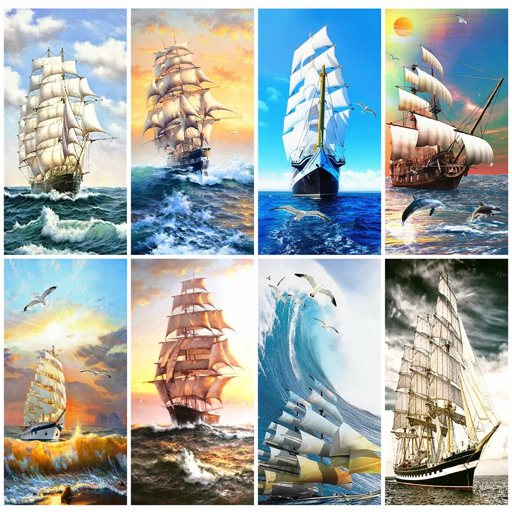 HUACAN 5D Diamond Painting Landscape Full Square Embroidery Sailboat Mosaic Cross Stitch Home Decoration Gift | Дом и сад