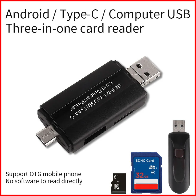 Type-C, Micro USB и USB 3 в 1 OTG Кардридер высокоскоростной USB2.0 Универсальный OTG TF/SD для Android Компьютерный удлинитель-переходник