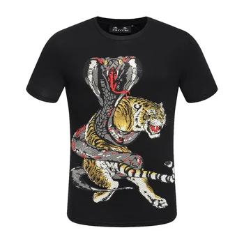 

DUYOU Mens Designer T Shirt Men's Summer New Style 100% Cotton T-shirt Men Crystal Cobra twine Tiger Print High Quality Top Tees