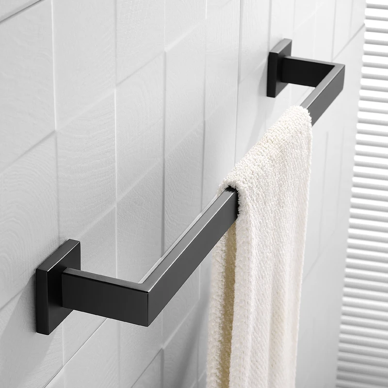 Stainless Steel Matt Black Single Square Towel Bar One Bar Towel Hanger Wall Mounted Towel Rack Towel Holder House Decoration