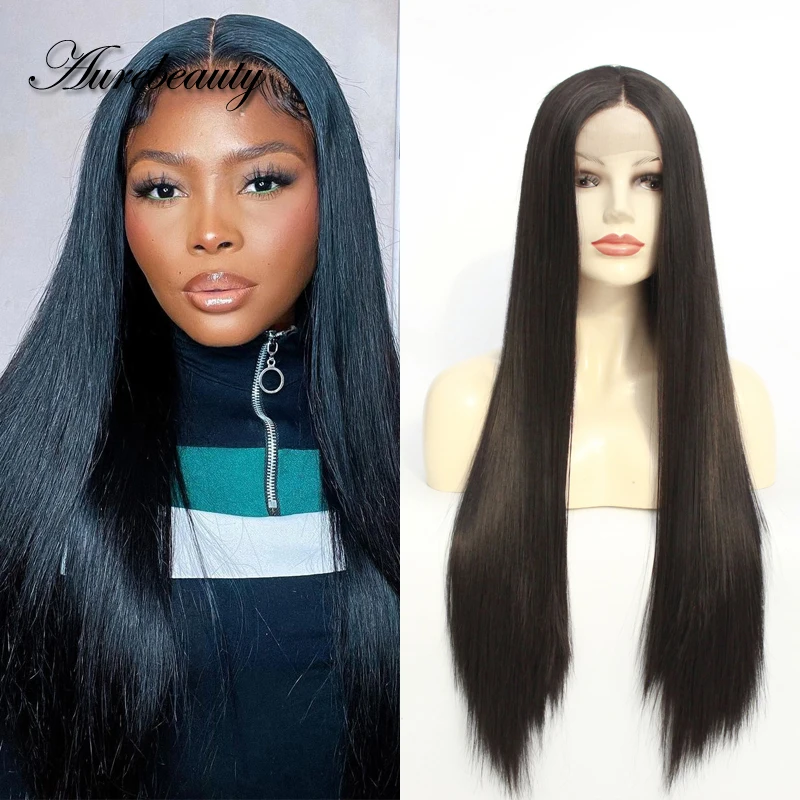 Natural Dark Jet Black Colored 13x4 Lace Front Wigs Long Bone Straight