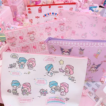 

1Pc Lovely Large Capacity Japan Kuromi Twin Stars Pu Leather Cosmetic Bags Makeup Handbags for Girls Gifts