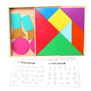 

Tangram Jigsaw Puzzle IQ Children Puzzle Toys Game Intelligence Imagination Toy Colorful Wooden Brain Teaser Kids Gifts