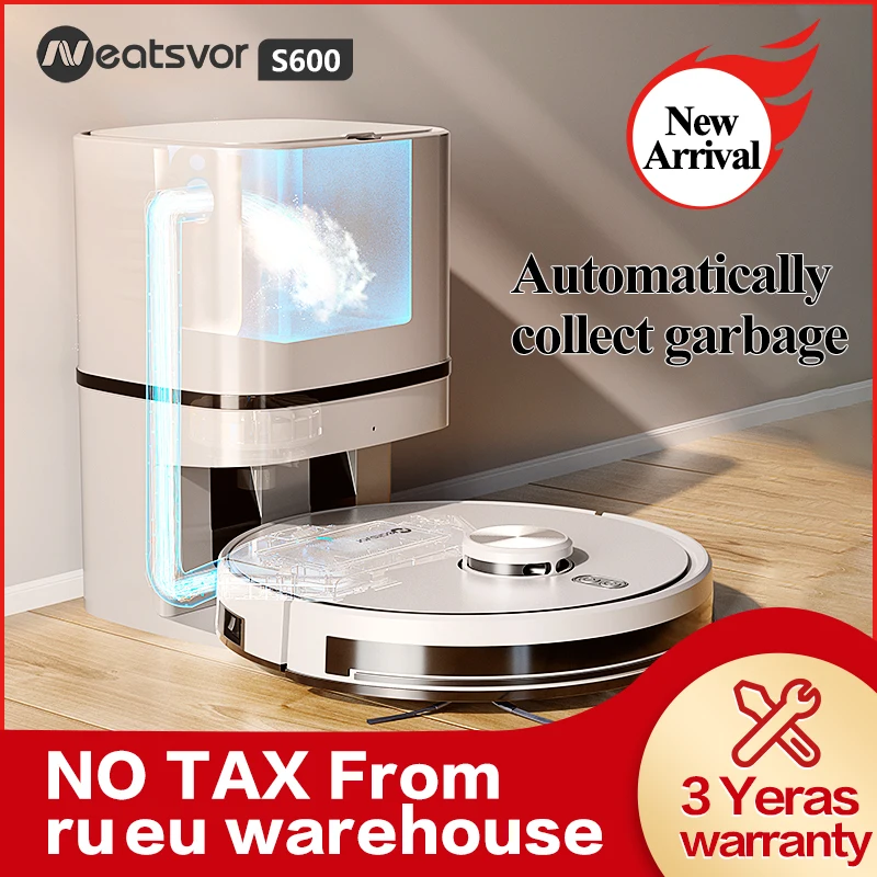 Neatsvor S600 Robot Vacuum Cleaner Laser Navigation 4000pa Automatic Dust Recovery Sweeper Wet Washing Carpet cleaner for Home