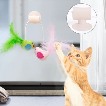 

Cat Feather Toy Glass Sucker Holder Funny Feather Toys Teaser Wand Sucker Window Bird Interactive Training Cats Toy