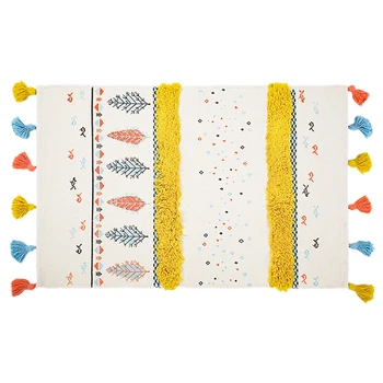 

Kitchen Floor Door Mat Geometric National Style Printing Rugs with Tassels for Bedroom Living Room