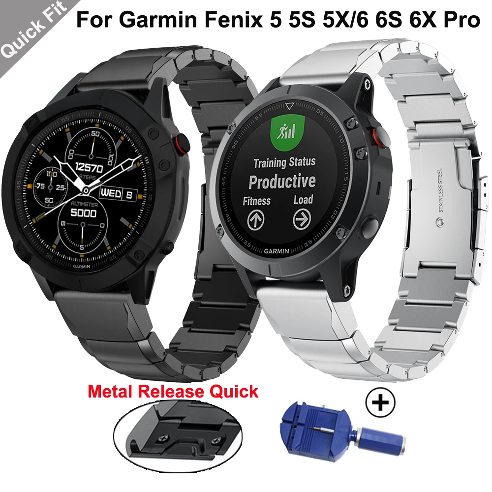 26 22 20 мм ремешок для часов Garmin Fenix 6 6X Pro 5 5X Plus 3HR металлический браслет из